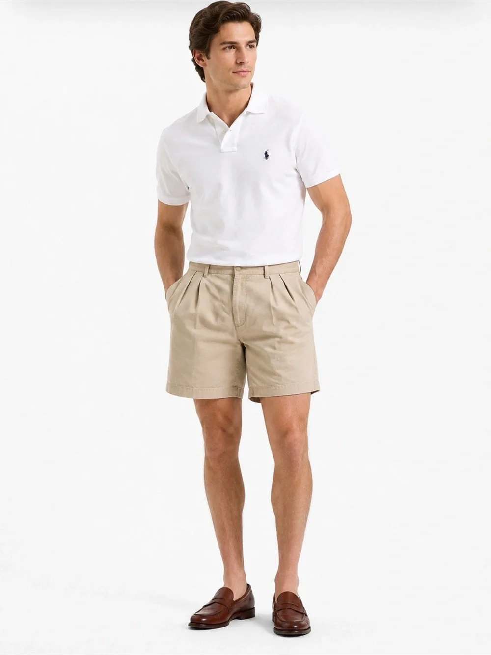 Vintage Polo Ralph Lauren Andrew Shorts 42 Khaki Pleated Chino 90s Preppy